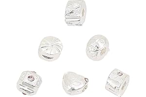 RKC DIVINE DESIGN BY RKC JEWELZ LONDON 6 Pc Silver Charm Bracelet Stopper Clips Lock Spacer Beads like Pandora Fits For Women's Girls Pandora Charm Bracelets (Bright Silver Set)