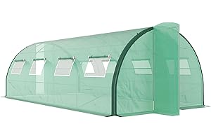 Outsunny Serre de Jardin Tunnel, serres Tunnel 18 m², avec 8 fenêtres et 2 Portes articulées, Toile PE Structure en Fer galvanisé, 6 x 3 x 2 m, Vert