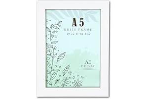 AI Decor A5 White Picture Frames (8.3 x 5.8 Inch) Poster Frame - Clear Acrylic Display Poster MDF Wooden Portrait/Panoramic - Flat Wall Mount Hang Hooks & Free Tabletop Stand (21 x 14.8 cm)