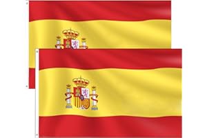 DREAMARK 2 Piezas Bandera de España grande de 90 x 150 cm, Bandera España Balcón Reforzada y con 2 Ojales metálicos.Spanish Flag.Bandera Nacional Española,Bandera Resistente Impermeable Súper Resistente