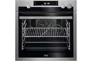 AEG BPE577161M Horno Eléctrico Multifunción, 72 L, Limpieza Pirolítico, Integrable, Sonda Térmica, Función a Vapor, Display LCD Táctil, Ventilador XXL, Inox Antihuellas, Clase A+, Fabricado en DE