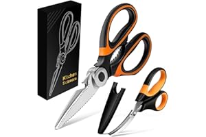 POXIAOER Scissors for Kitchen Use, 2 Pack Kitchen Scissors Set Household Necessities Multipurpose Kitchen Shears Sharp Stainless Steel Cooking Scissors for Meat, Poultry, Food, Fish, Shrimp, Herb, Nut