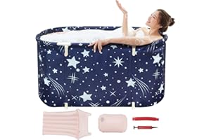Xverycan Vasca da Bagno Pieghevole, Vasca da Bagno Adulti 113x68x57cm, Portatile Freestanding Vasca da Bagno con Cuscino Insufflazione, per Confortevole Interni Bagno SPA Campeggio All'aperto