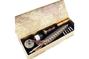 GC QUILL Plumes de Calligraphie Fountain Dip Pen Plume à Encre Set avec 5 Plumes de Rechange Porte Stylo, Sceau et Cire pour Signatures, Dessin, Ecriture, Décoration et Cadeau LL-66