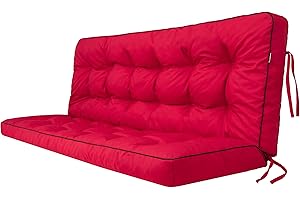 BJIRD Bankauflage für Gartenbank, Auflage für Gartenmöbel, Polsterauflage für Hollywoodschaukel, Gartenschaukelkissen, Sitzkissen und Rückenkissen, gesteppt, inkl. 2 Seitenkissen, 150 x 50 x 56 cm - rot