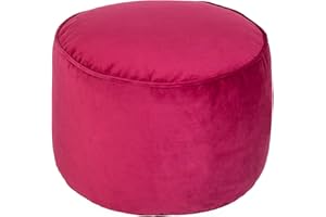 Loft 25 Premium Round Velvet BeanBag Footstool | Indoor Home Living Room Filled Pouffe Bean Bag | Ergonomic Design for Support | Durable & Comfortable (Pink)