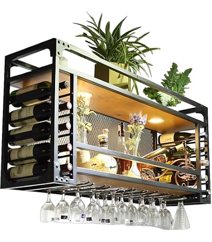 FUYAO Wall Mounted Wine Display Rack, Hanging Industrial Round Wine Racks, Bar Unit Floating Shelves, Glass Rack Iron Display Stand For Home, Restaurant, Bars