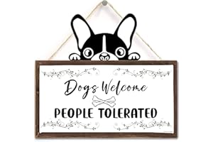 TOMATO FANQIE Letrero de bienvenida con texto en inglés "Welcome People Tolerated", 25.4 x 27.9 cm, para decoración del hogar en tiendas de mascotas, decoración para habitaciones de perros negros