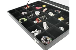 YUDU présentoir Bijoux 30 Compartiments à la Fois avec Couvercle en Verre