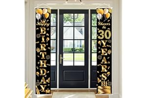 POPOYU Happy 30th Birthday Door Banner Party Decorations,Black Gold Fabric 30th Birthday Door Porch Sign Banner for boys Girls Women Men 30 Years OldBirthday Party Indoor Outdoor Decor Supplies