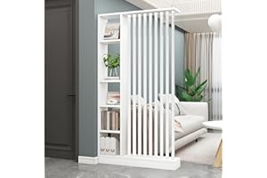 ‎HORSEO Trennwand für den Eingangsbereich, Säule vom Boden bis zur Decke – freistehender Raumteiler mit Regalen, einfache Montage, freistehendes Dekor für Schlafzimmer, Büro (White+White, 120cm)