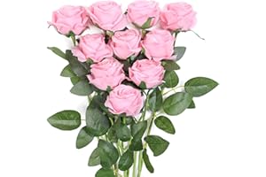 JUSTOYOU Ramo de Flores de rayón Rosa Arreglo de Boda para el hogar y la Oficina Rosa (10 Piezas)