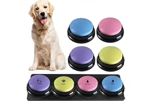 NOMOY 4 Bouton Chien Communication, Bouton Parole Chien, Bouton Parlant enregistrable Buzzer Chien pour Chien，Appuyez pour communiquer, Aidez Votre Chien à Parler (Bleu Clair + Violet + Jaune + Rose)