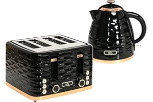 HOMCOM Kettle and Toaster Sets, 3000W 1.7L Rapid Boil Kettle & 4 Slice Toaster with 7 Browning Controls, Defrost, Reheat and Crumb Tray, UK Otter Thermostat, Black