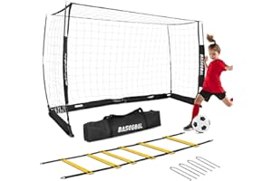 BASEGOAL Rrande But de Football - 180cm x 120cm But de Foot Pliable Adulte, Cage de Football, Filet de Foot Portable pour Tous Les Âges, avec Sac de Transport Pratique et échelle d'agilités