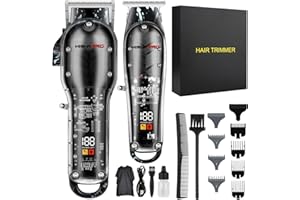 Hiena Pro Hair Clippers Men + T Liners Hair Trimmer Set, Barber Cordless Professional Clippers for Hair Cutting with Led Display, Gifts for Men