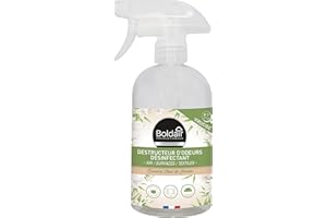 BOLDAIR - Destructeur d'odeurs désinfectant - Parfume pendant des heures - Désinfecte air, surfaces et textiles - Bambou jasmin - Sans colorant - Désodorise en 5secs - 500ml - Fabrication Française