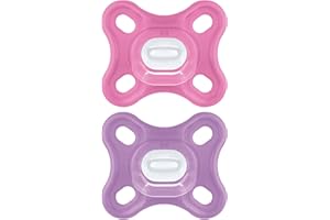 MAM Chupete Todo Silicona, 0-3 Meses, con Tetina Simétrica, Extra Pequeña y Cuello Delgado de Silicona Skin Soft Silicone de Fácil Aceptación, con Caja Autoesterilizadora, MAM Comfort, Rosa, 2uds