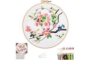 NASHRIO Kit de Broderie Avec Motif et Instructions, Canevas Point de Croix, Cercle Broderie en Plastique, Fils de Broderie et Aiguilles, Kit Broderie Adultes et Debutant, Décoration D'intérieur, Cadeaux.