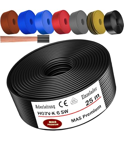 Zenitech H07V-R Stromkabel 6mm² – 5m, Rot, PVC-isoliert, Für Haushaltsgeräte & Innenanwendungen