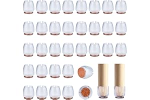 VABNEER 12-17mm Chair Leg Floor Protectors, 32 Pcs Round Transparent Silicone Chair Leg Caps for Hardwood Floors
