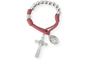 Nazareth Store Oliva Militar Una Década Rosario Paracord Cuentas de Plata Rosario de Bolsillo para Coche Ruega por Nosotros Medalla de San José y Cruz de San Benito