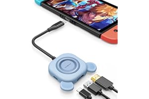 Tendak Adapter USB C na HDMI do Switch/Switch OLED, słodki miś 3 w 1, USB-C Hub z USB 3.0 PD, ładowanie 4K HDMI konwerter do Nintendo Switch/Switch OLED, MacBook Pro, Samsung S22, Huawei Mate 30 (niebieski)