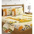 Home Sizzler 144 TC Microfibre Kid's Giraffe Elastic Fitted Double Bedsheet (72X78 inch) with 2 King Size Pillow Covers, Yellow…