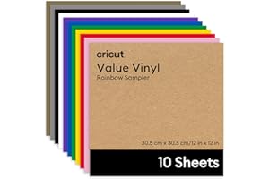 Cricut Value Vinyl | 10 Sheets | 30.5 cm x 30.5 cm (12" x 12") | Self Adhesive Permanent Vinyl for All Cricut Cutting Machines | Variety Pack