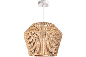 ‎PACO HOME Paco Home Hängelampe Bambus Wohnzimmer Pendelleuchte Rattan Esstisch Esszimmer Lampe E27 Hängeleuchte Papier Boho, Farbe:Natur (Ø33cm), Leuchtenart/Farbe:Pendelleuchte - Weiß