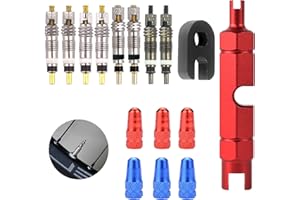 EDKSEGJCSOUS Presta Valve Cores and Remover Tool Kit, 16PCS Universal Bicycle Presta Valve Core Replacement Set, Copper Tubeless Valve Core, and Alloy Bike Tire Caps for Road and Mountain Bikes