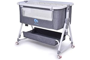 Bellababy Beistellbett,Stubenwagen Babybett,Beistellbett mit Aufbewahrungskorb, Einfach Zusammenklappbares Tragbares Kinderbett,Verstellbares Tragbares Bett für Säuglinge/Neugeborene, Grau