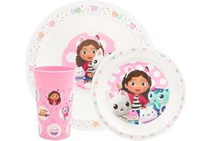 DREAMWORKS GABBY'S DOLLHOUSE Gabby's Dollhouse Kids Tableware Set – 3 Piece Reusable PP Plate, Bowl & Cup for Children - Tumbler & Dinnerware Set for Mealtimes – for 24 Months & Up, Pink