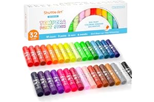 Shuttle Art Tempera Solida en Barra, 32 Colores Tempera Sólidos, Secado Súper Rápido, No Tóxico, Pinturas Temperas Funciona Genial en Papel Madera Vidrio Cerámica Lienzo