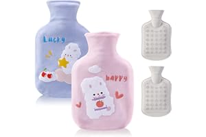 Dzmuero Boule Acqua Calda Borsa Acqua Calda Peluche Copri Borsa Acqua calda Tieniti al Caldo, Scalda le Mani per 2 pezzi, Blu e Rosa (11,5 * 19 cm)