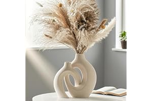 ‎SUKIYPO Keramik Vase, SUKIYPO 2er Set Hohle Beige Moderne Vasen für Nordisches, Vasen Deko, ästhetische Boho Blumenvase für Zuhause, Wohnzimmer, Büro, Bauernhaus, Couchtisch Dekoration