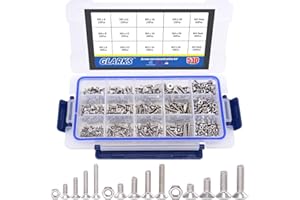 Glarks Juego de 510 piezas métricas M3 M4 M5 304 de cabeza plana de acero inoxidable avellanado, tornillos y tuercas, kit surtido de llaves hexagonales Allen