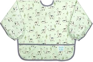 Bumkins Sleeved Bib, Handy Tie Closure for Custom Fit, Catch-All Pocket, Baby-Led Weaning, Waterproof, Machine Washable, Stain & Odour Resistant, BPA Free, 6-24 Months, Llama Design
