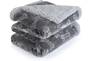 PETTOM Wodoszczelny koc dla psa, 127 x 100 cm, puszysty koc z polaru Sherpa, nadaje się do prania, dwustronny koc dla zwierząt domowych, na sofę, szary