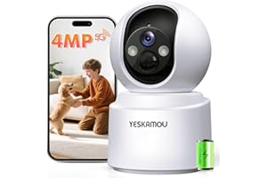 YESKAMOU 2,5K 4MP Überwachungskamera Innen Akku, 360° WLAN innenkamera mit akku, 2,4/5 GHz WiFi, 360° Kamera Indoor, Farb-Nachtsicht, Bewegungserkennung, Zwei-Wege-Audio, für Baby/Haustiere/Zuhause