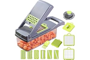 HSIULMY 12 in 1 Vegetable Chopper, Multifunctional Mandoline Vegetable Slicer Potato Onion Chopper Food Chopper Veggie Chopper with Colander Basket Dicer Chopper Cutter Veg Slicer and Container