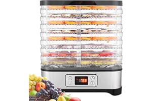 NICTEMAW Déshydrateur alimentaire 400 W avec régulateur de température, déshydrateur sans BPA pour aliments, viande, fruits et légumes, 8 plateaux
