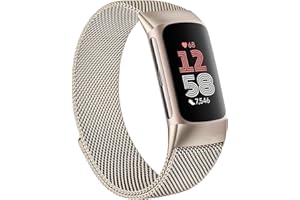 Msksjer Compatible avec Bracelet Fitbit Charge 6/5 pour Femme Homme, Double Bracelet Magnétique Ajustable pour Tracker de Fitness Fibit Charge 5, Lumière des étoiles Acier Inoxydable Lisse Métal