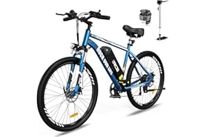 RCB Vélo électrique pour Adultes avec Une autonomie de 90km (Impact environnemental).RK15 e-Bike de Banlieue,Pneus résistants de 26 Pouces &Fourche à Suspension Antichoc 7-Vitesses