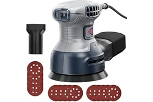 HeroJet Random Orbital Sander 350W with Brake, 125MM Sander for Wood with Dust Collection, 15Pcs Sandpapers, 6 Variable Speeds 13000RPM, Electric Sanding Machine for Woodworking, Sanding, Polishing