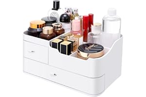 Royouzi Organizer do makijażu, organizer na kosmetyki, organizer do makijażu, pudełko na kosmetyki z szufladami, na komodę, do sypialni, łazienki (biały)