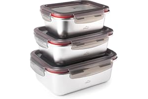 LACOR - 64617 - Set 3 Recipientes para alimentos Ecoinox, Acero inoxidable 18/10, 800/1200/1800 ml, Apto para microondas, horno, congelador y lavavajillas, Hermético, BPA Free