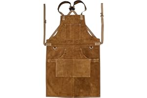 Charlie LONDON Cowhide Leather Tool Aprons-Heavy-Duty Leather Apron with 6 Tool Pockets, Heat-Resistant Welding Apron for Men & Women, Adjustable Size M to XXL-Ideal for Workshop Use
