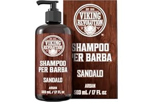 Viking Revolution Shampoo Barba con Oli di Argan e Jojoba - Ammorbidisce e Rinforza - Profumo di Sandalo - Shampoo Barba con Olio Barba (500 ml Shampoo)
