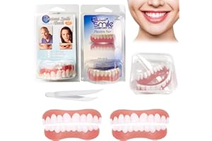 CINSERSR 2 Juegos Dentadura Silicona Dientes Postizos Temporales Dentaduras Postizas Ajustables Juego Reparación Dentaduras Postizas Silicona con Caja Almacenamiento y Pinzas